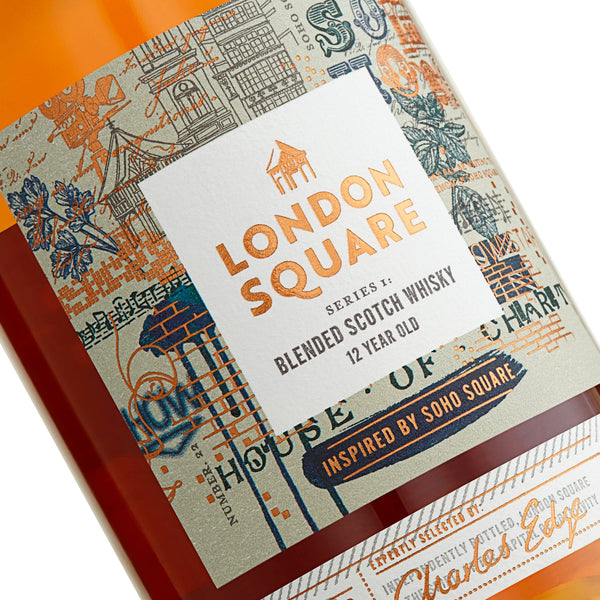 Close up of London Square 12 Year Old Blended Scotch Whisky front label