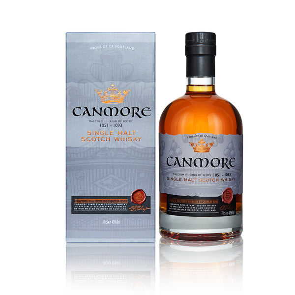 Canmore Single Malt Scotch Whisky bottle next to the giftbox
